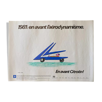 Original poster "En avant Citroën, l'aérodynamiquesme" Raymond Savignac 35x49cm 1981