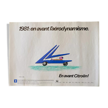 Original poster "En avant Citroën, l'aérodynamiquesme" Raymond Savignac 35x49cm 1981