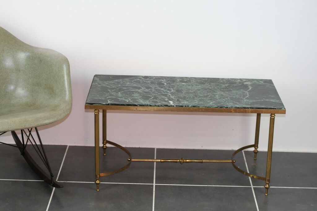 Green marble coffee table and vintage brass gold metal 60s