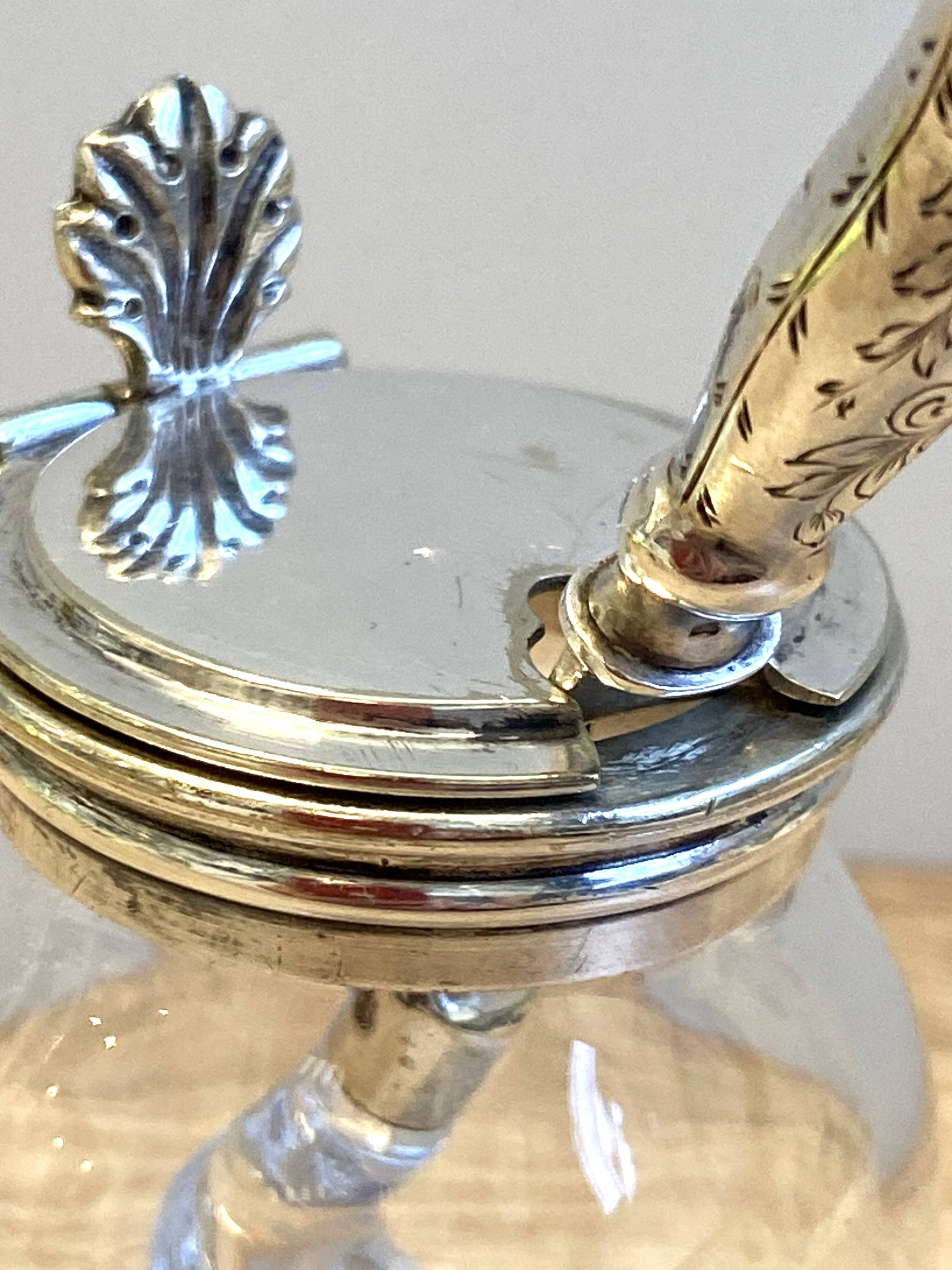 Antique Silver Metal Crystal Mustard Pot + Crystal & Silver Spoon Hallmarked
