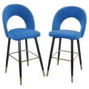 Chaises de Bar en Velours Bleu avec Cadre Doré