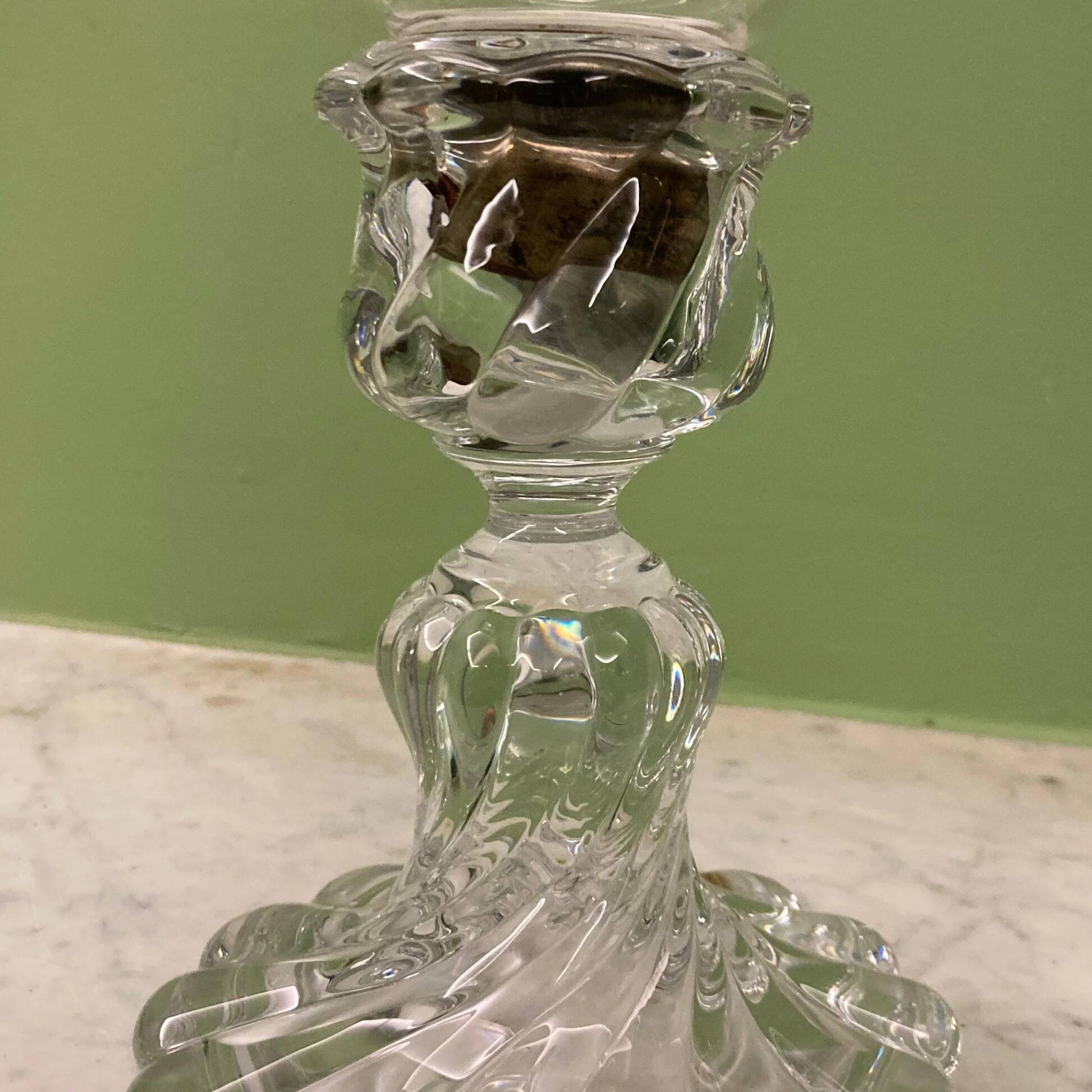 Baccarat crystal bamboo twist candle holder, signed.