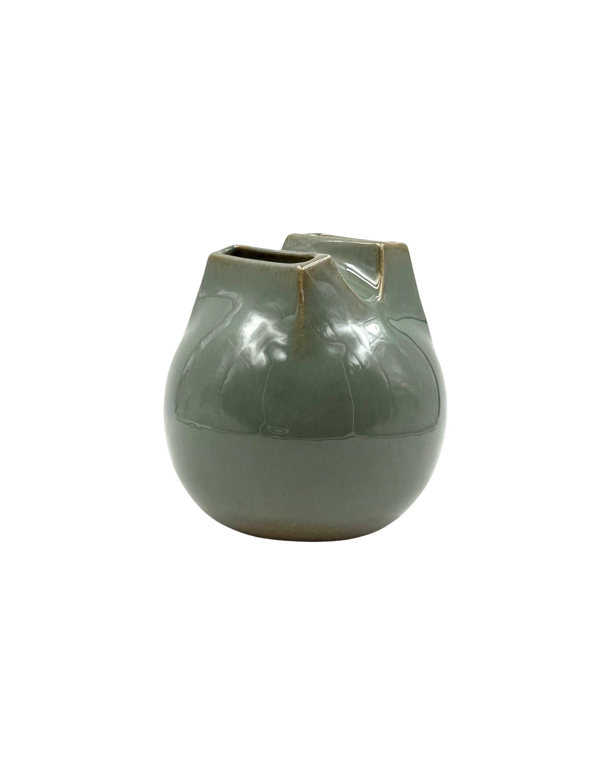 Mid-century Modern green spherical gres vase, Franco Bucci Italy ca. 1970