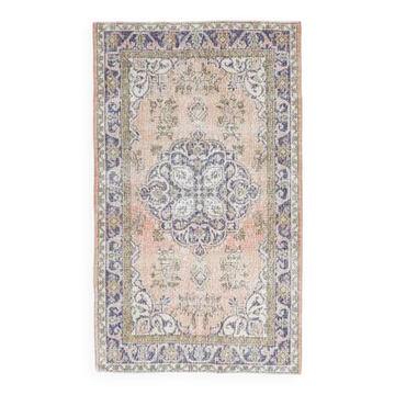 1970s Turkish Oushak Handmade Wool Cotton Pink Area Rug 120x207