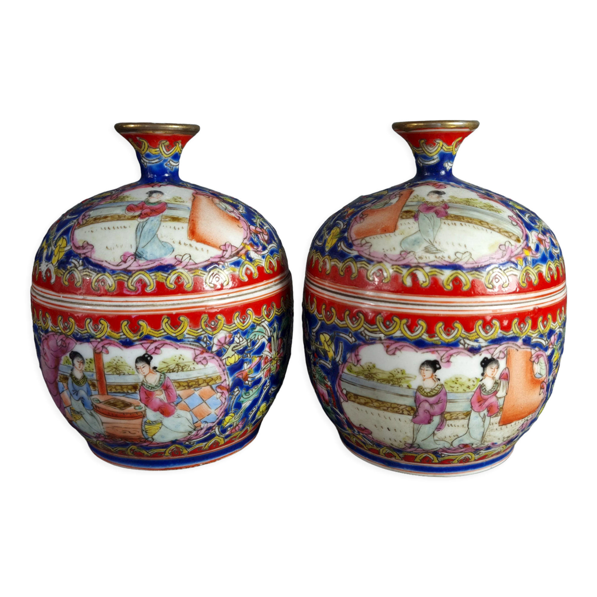 Pair of covered bowls China Mao tse dong era