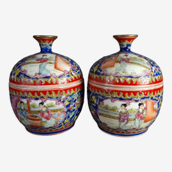 Pair of covered bowls China Mao tse dong era