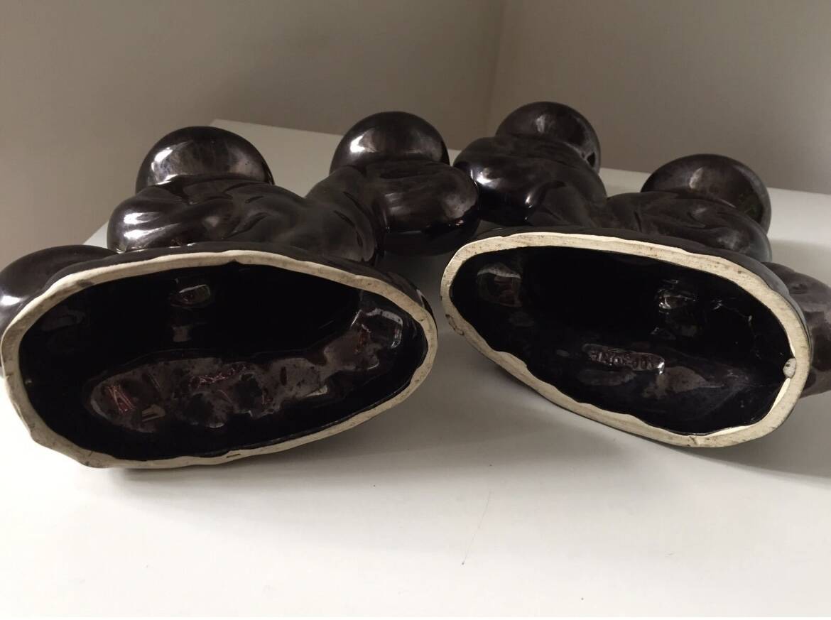 Set of black Vallauris candlesticks, 1950s vintage