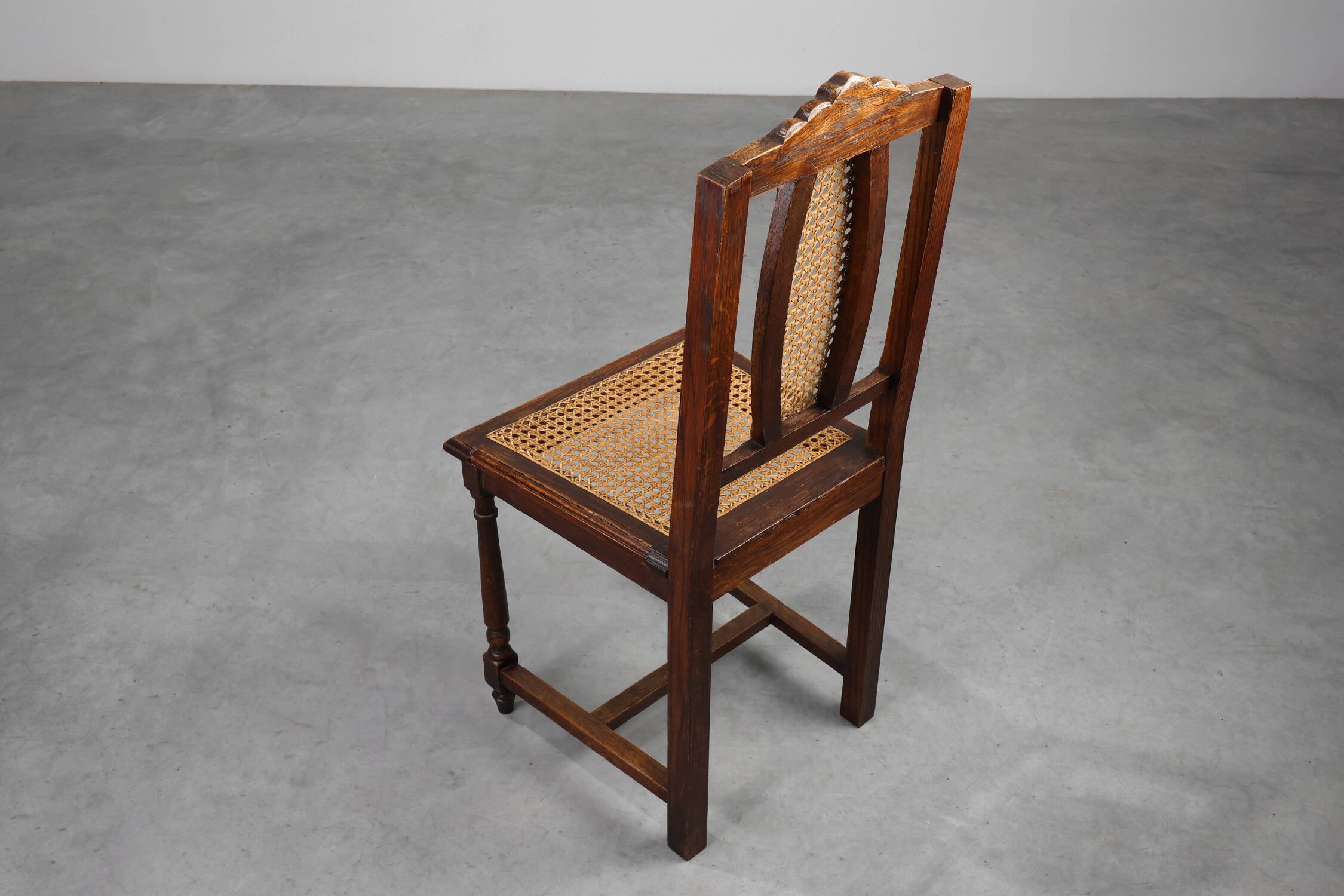 Chaise en bois et rotin française antique, vers 1900