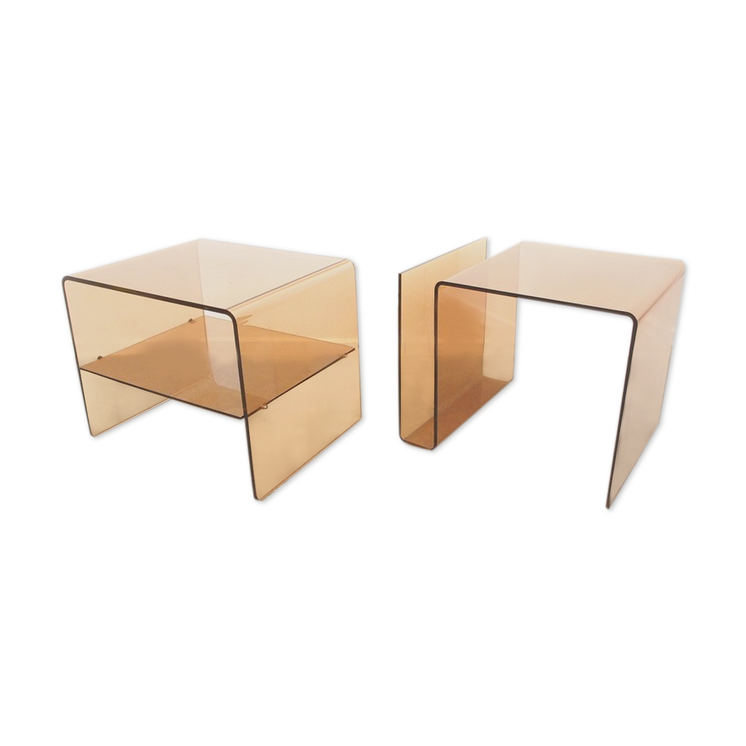 Pair of vintage smoked lucite perspex side tables