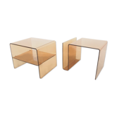 Pair of vintage smoked lucite perspex side tables