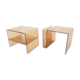 Pair of vintage smoked lucite perspex side tables