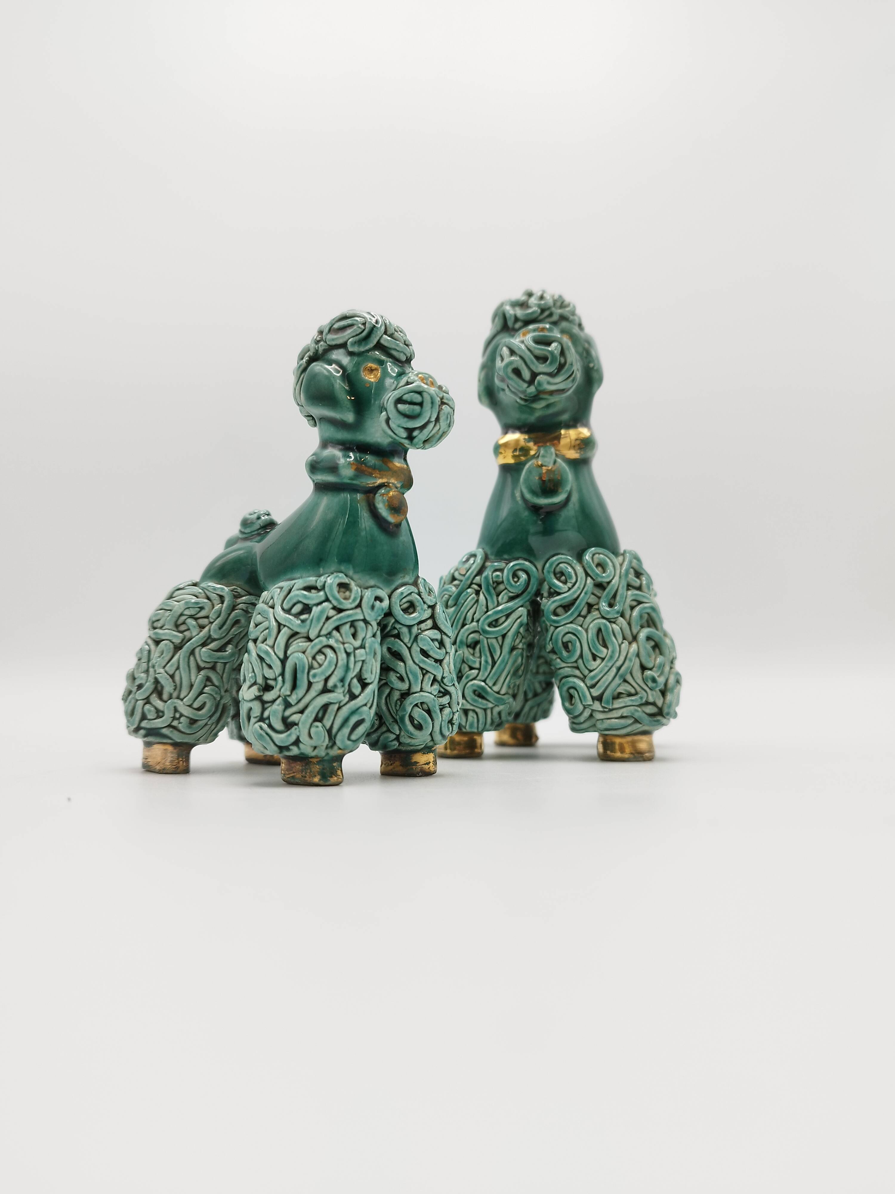 Lot of 2 royal poodles in 1960s spaghetti ceramic