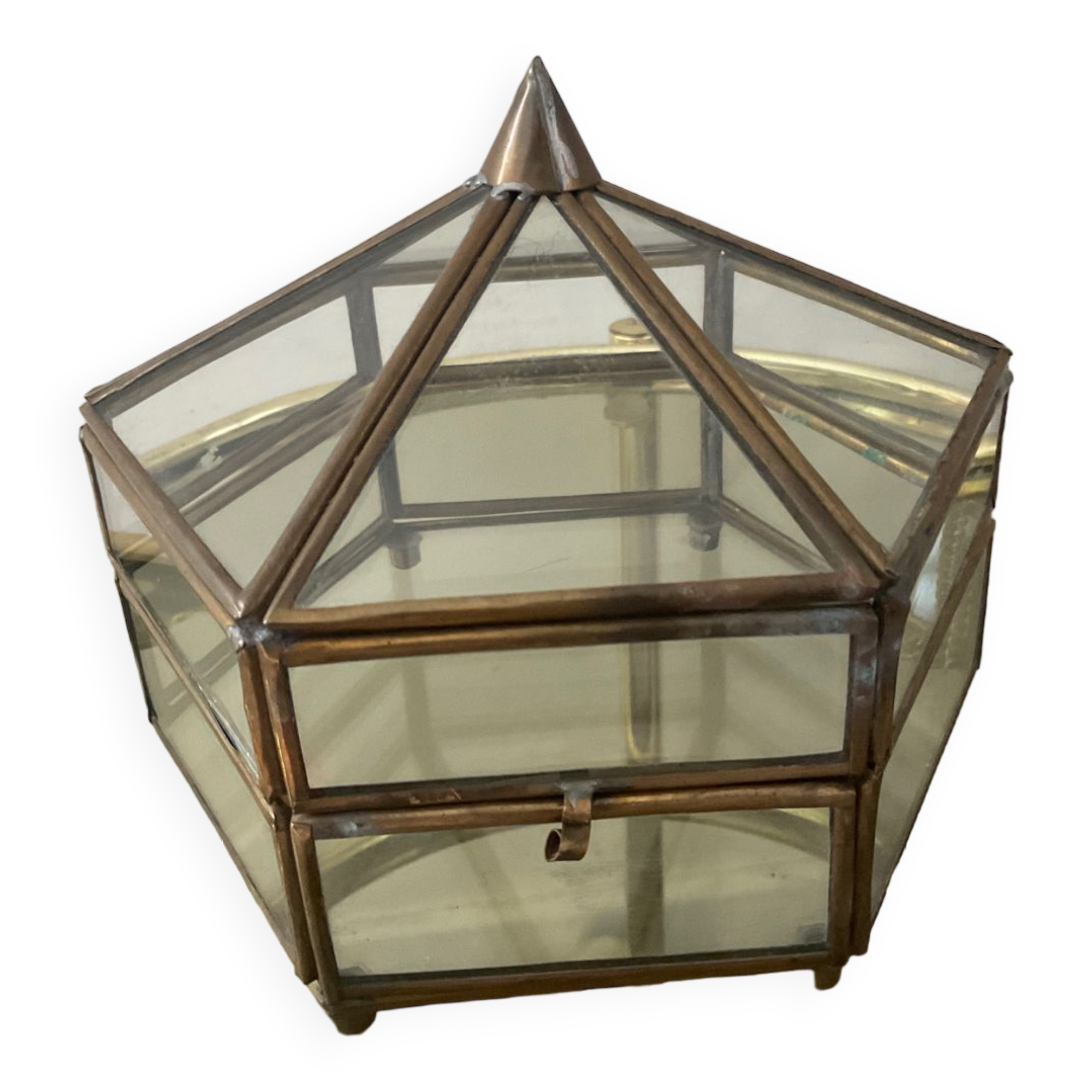 Jewelry box in brass and glass