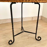 Rattan and wrought iron side table