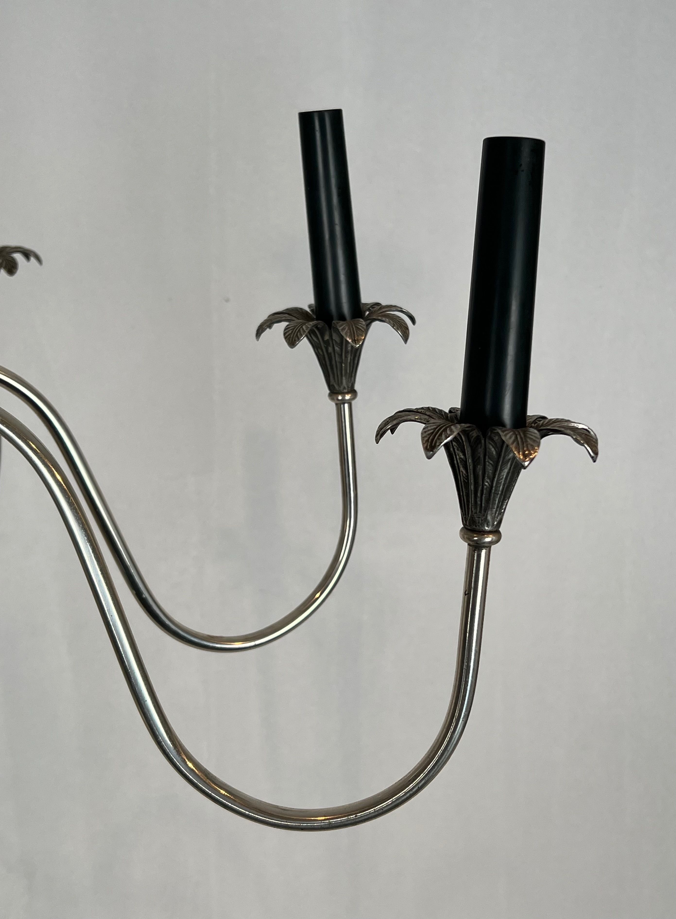 Neoclassical style chandelier in silver-plated metal by the house of Charles.