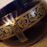Cache-pot Sarreguemines ancien décor Empire bleu cobalt et or