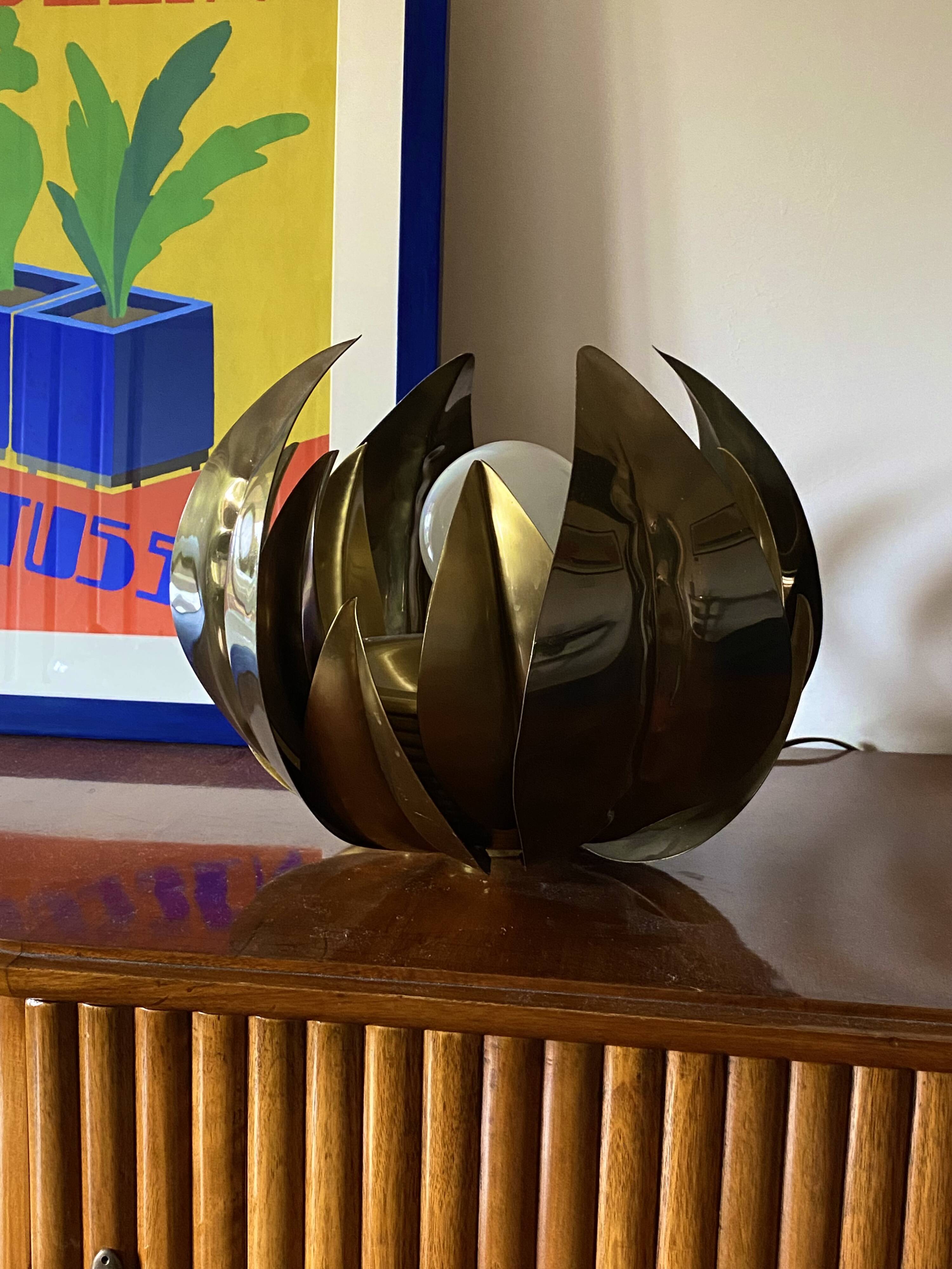 Lotus flower brass floor/table lamp, attr. Bottega Gadda, Italy, 1970