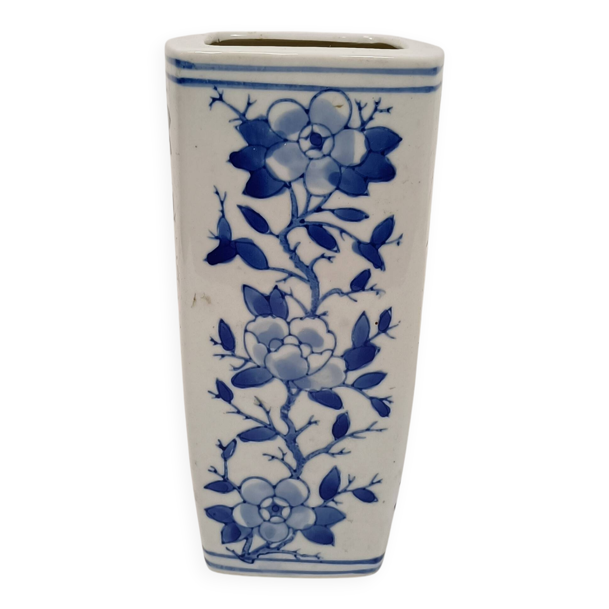 Blue and white square porcelain vase – Asian style / Delft blue