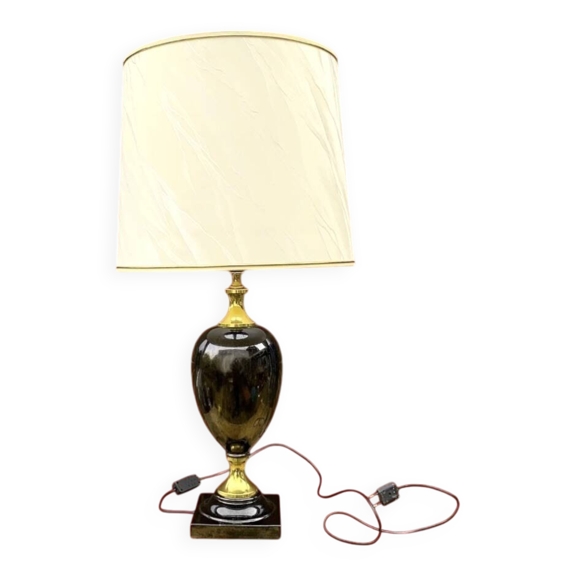 Vintage table lamp in glazed ceramic and gold-tone metal