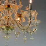 Venetian rezzonico chandelier in golden murano glass, 6 arms of light circa 1930