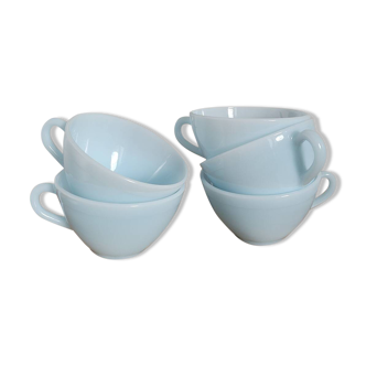 Set of 5 Duralex blue opaline cups