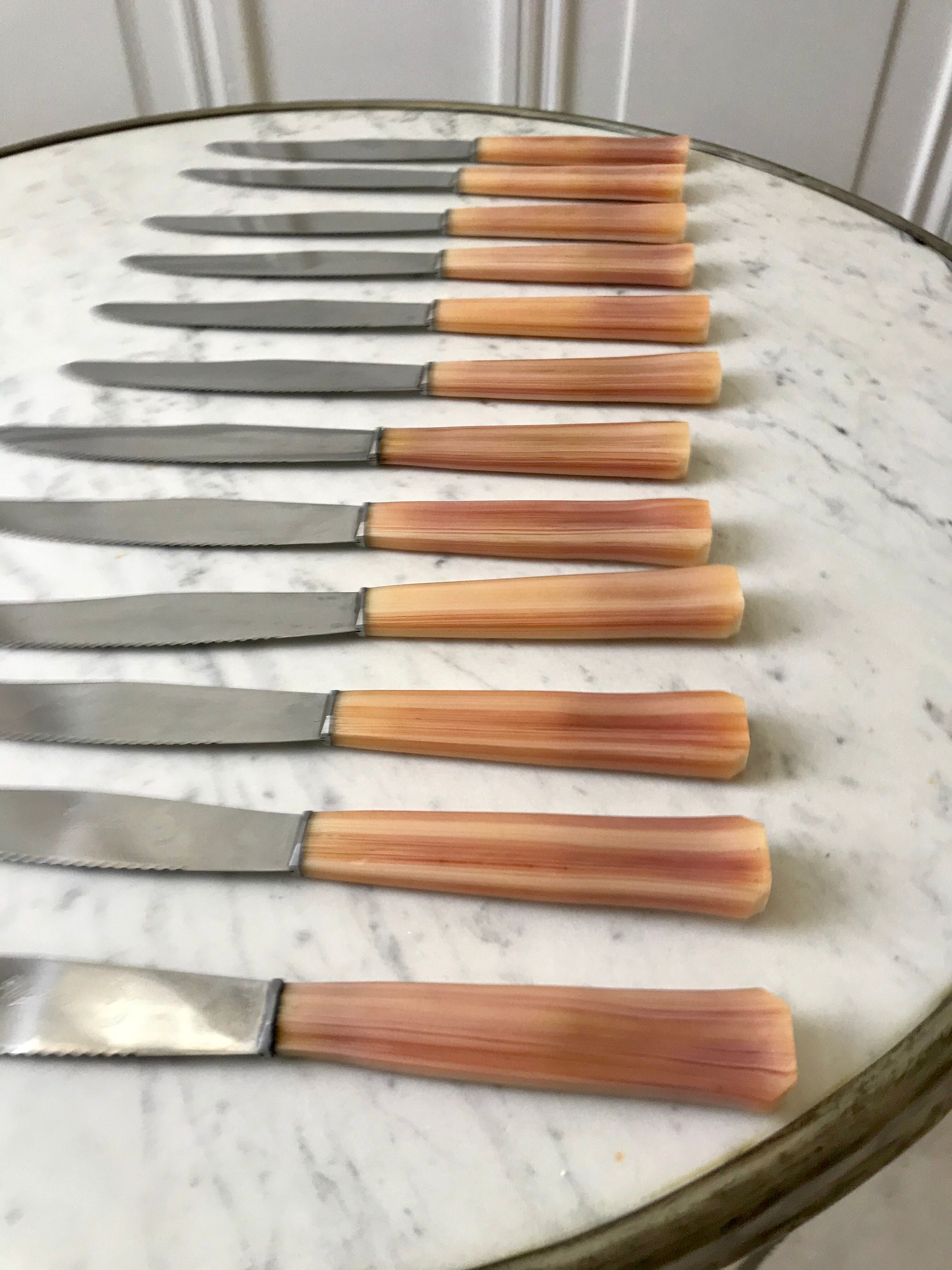 Set of 12 vintage horn knives 70s