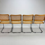 Set of 4 tubular frame and cane cantilever dining chairs, italy, 1970s