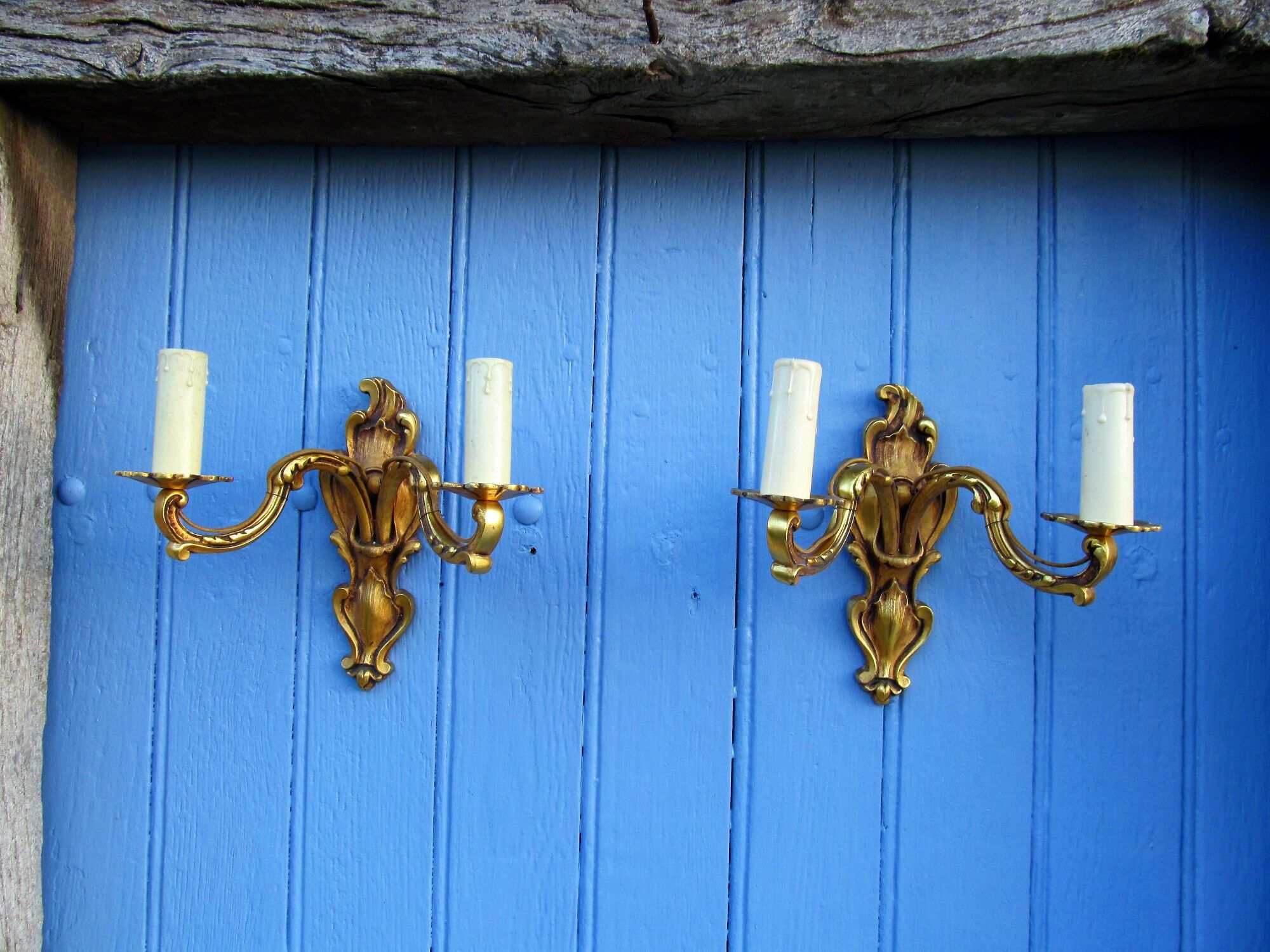 Louis XV style Bronze Brass twin arm wall lights