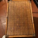 Desserte roulante vintage en rotin