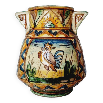 Antique majolica water pitcher made in Italy and hand painted.