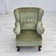 1960s, Scandinavian armchair, green furniture velour, oak wood legs.