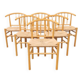 Set of six Scandinavian chairs, in natural wood and rope, Erik Ole Jorgensen, Kvist publisher