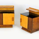 Restored Art Deco Nightstands with Black Glass Tops, 1950s, Set of 2