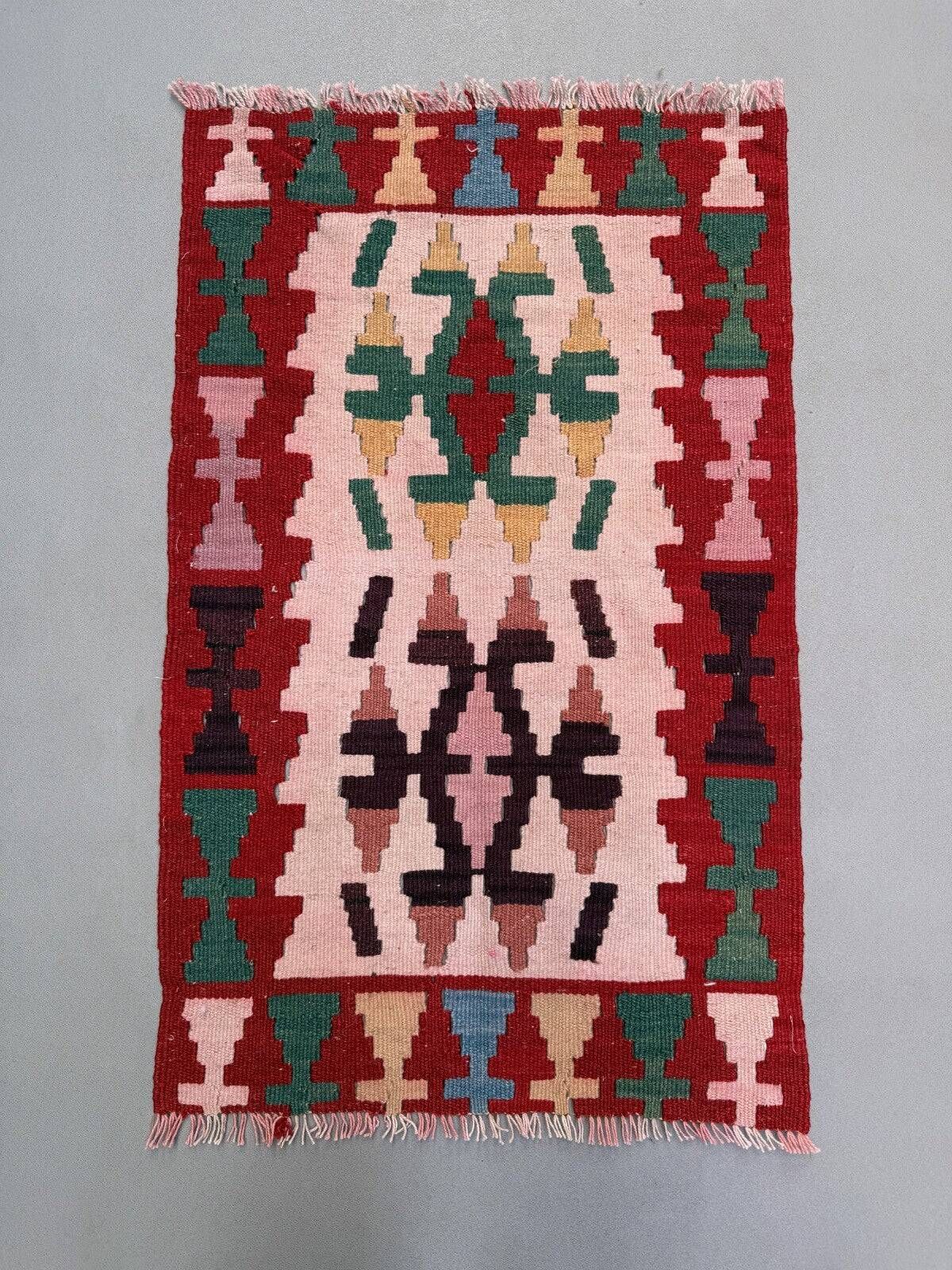 Vintage Turkish mini kilim 57x94 cm wool small kelim runner, shabby chic 2564