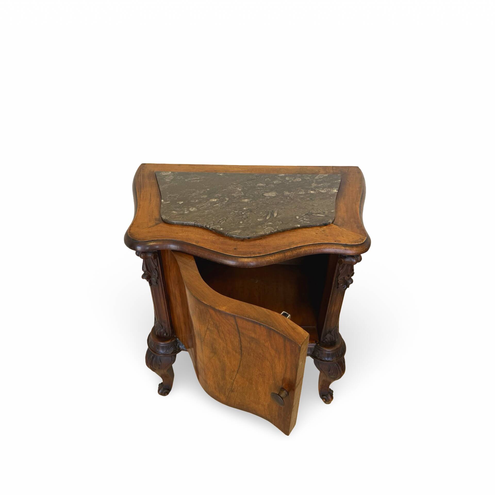 serpentine nightstands in walnut Art Deco