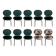 Set of 10 Calligaris Ines chairs in green velvet and tropical fabric.