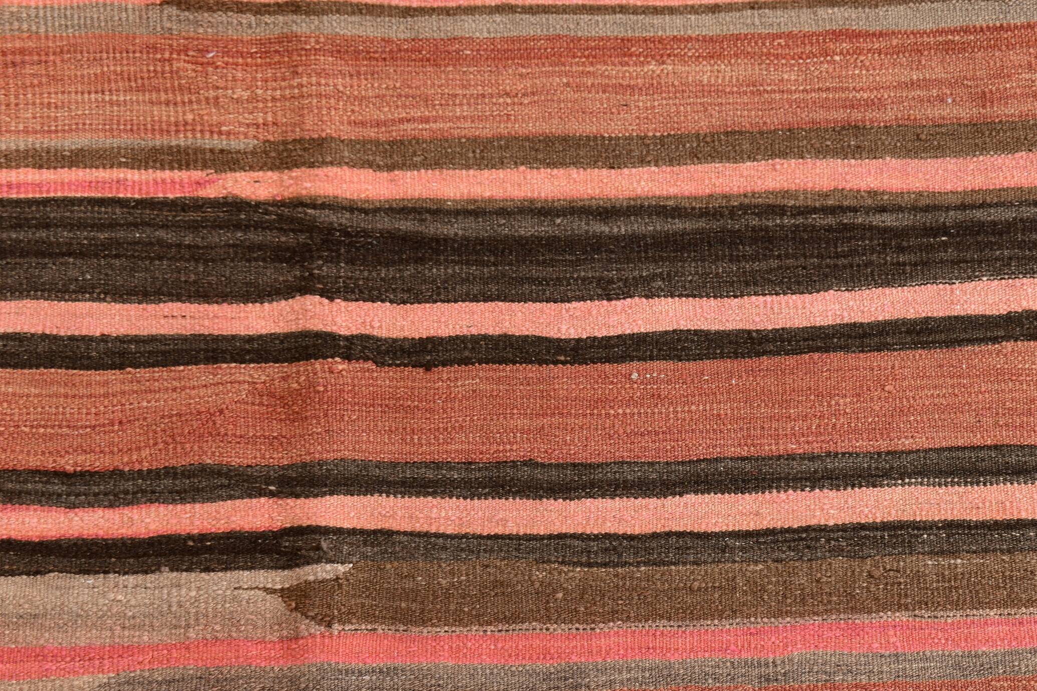 5x8 Pink & Brown Striped Style Kilim Rug, 167x254Cm