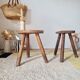 Vintage tripod stool in brutalist wood - folk art