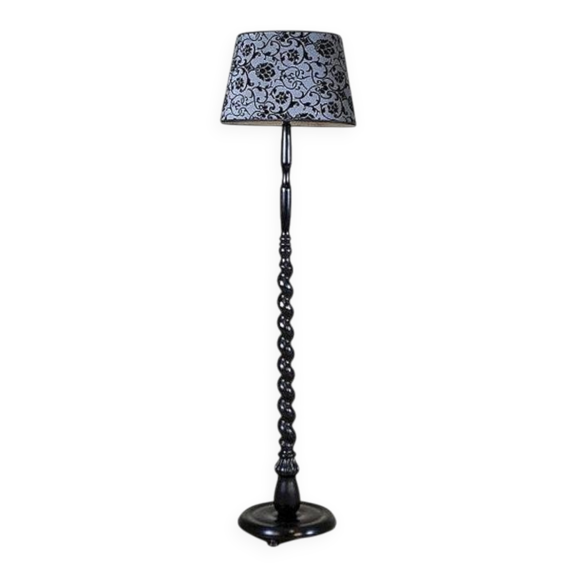 Early 20th Century Floor Lamp with Floral Fabric Shade, 1950s