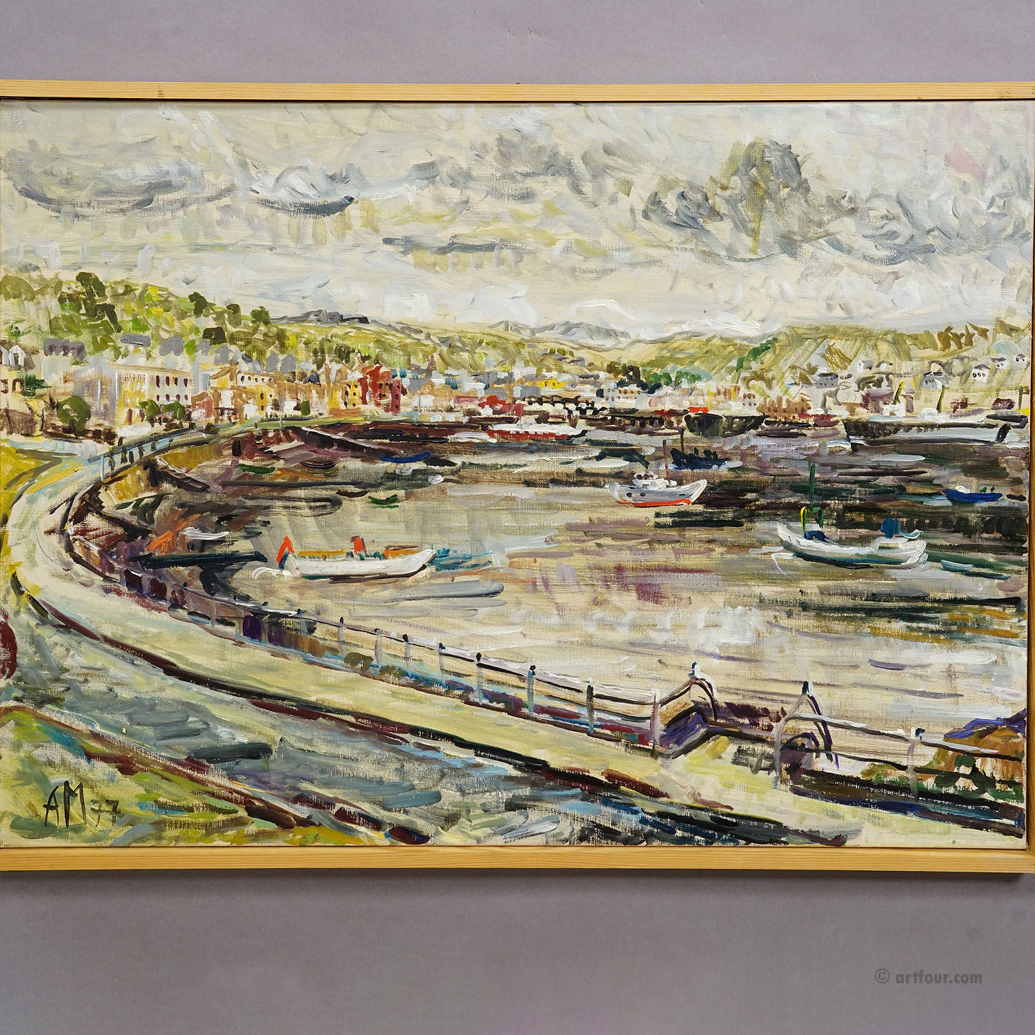 Oban Harbour, Scotland, 1977 – Oil painting by Alexander Michael