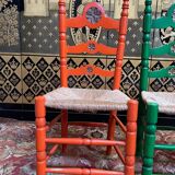 Suite of 6 rustic mulched and painted chairs