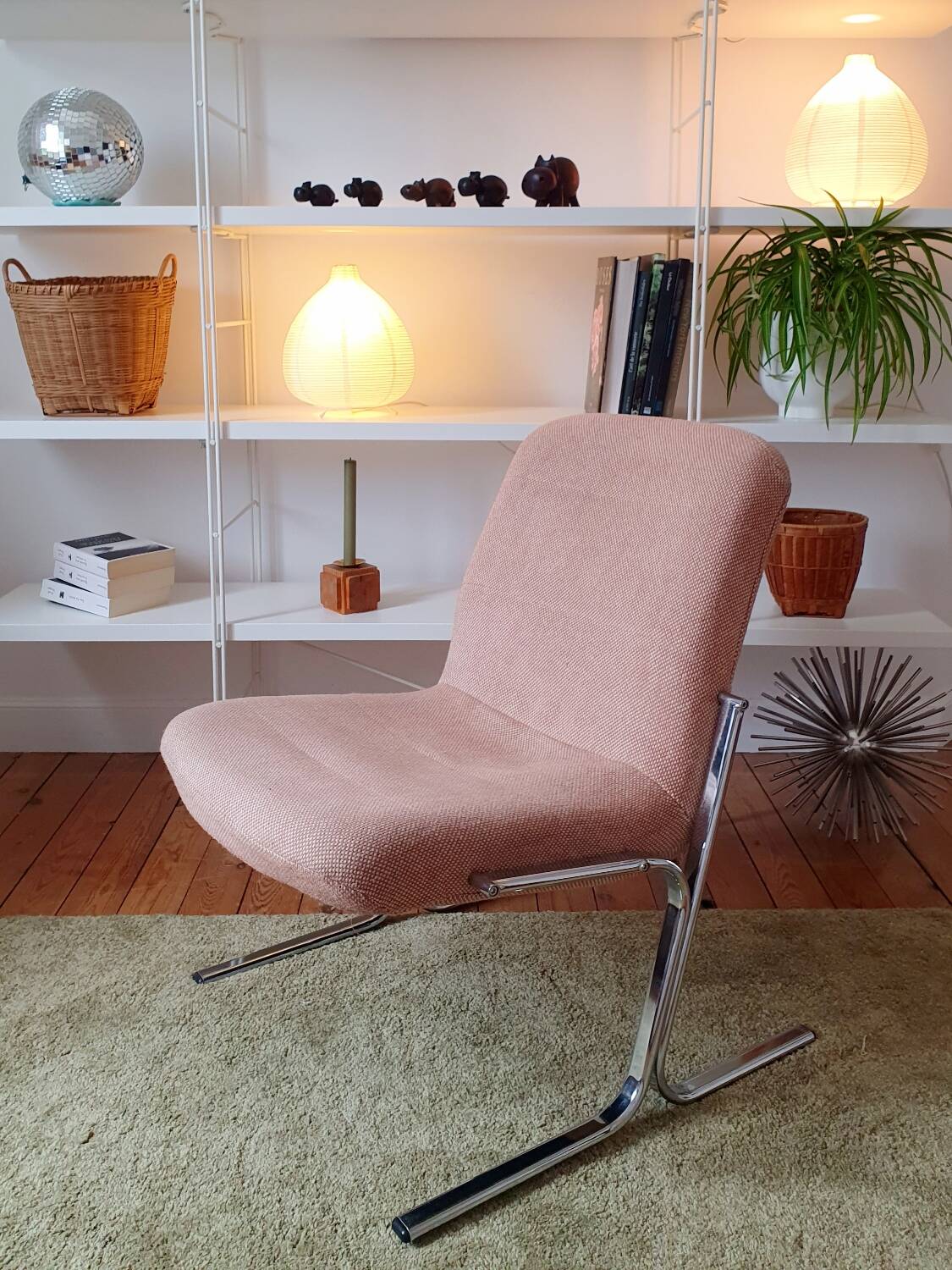 Chauffeuse vintage,  tissu et chrome