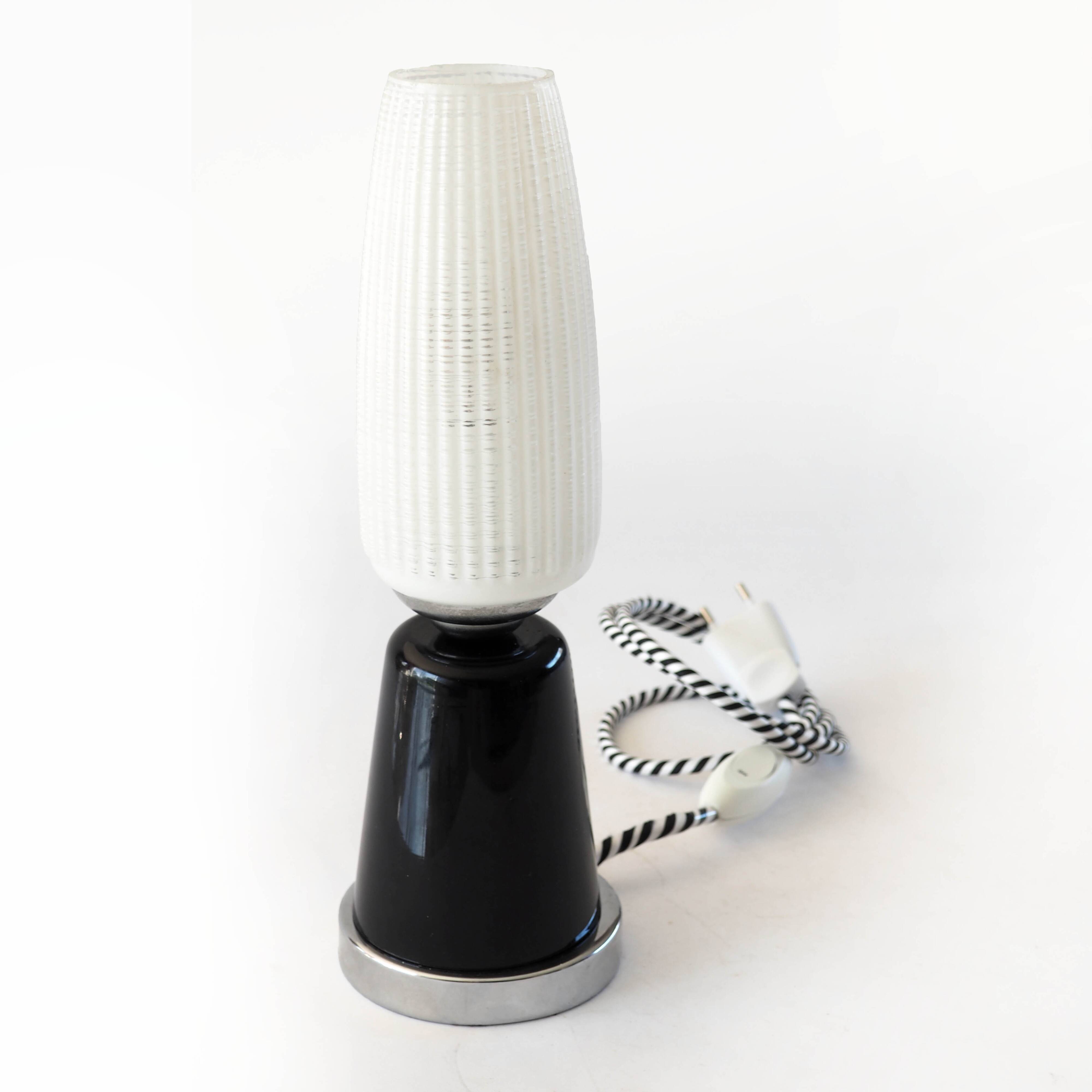 Black and white ceramic and glass lamp