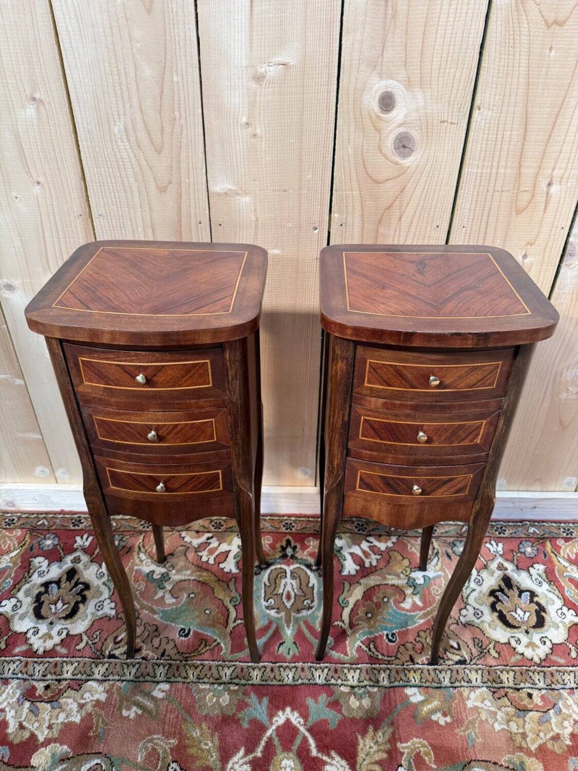 Pair of Louis XV bedside tables in marquetry