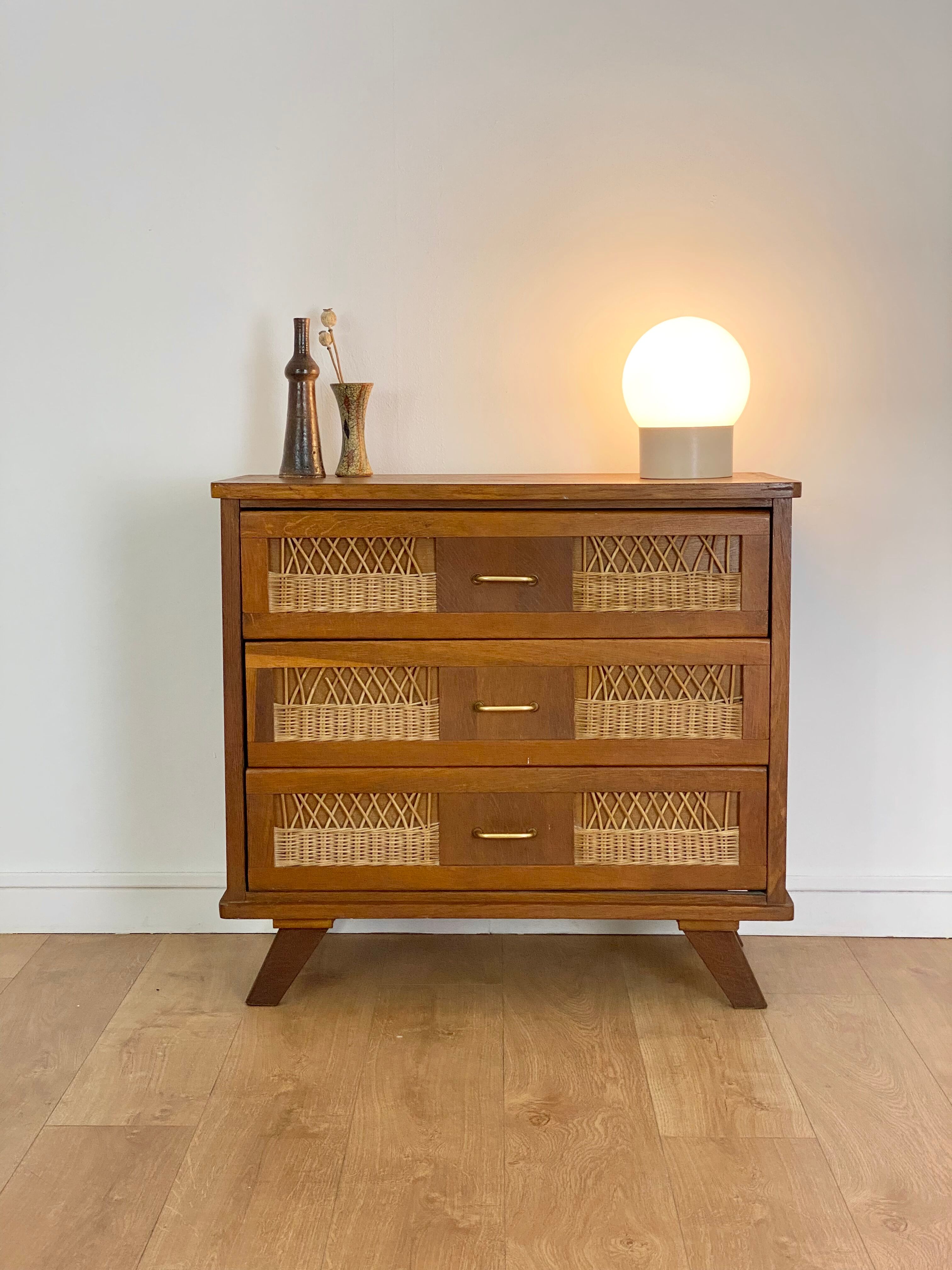 Vintage dresser rattan compass feet