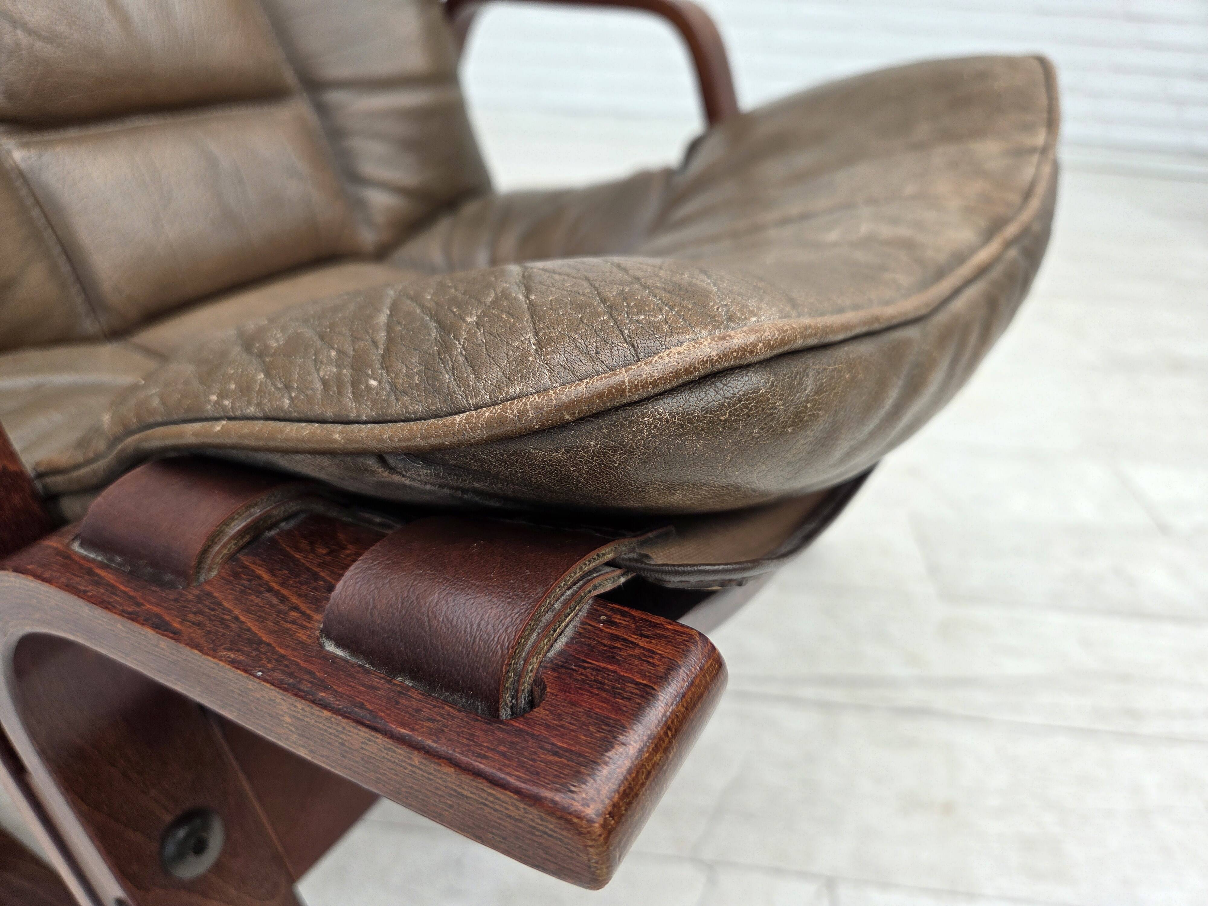 1970s, Norwegian lounge chair, brown furniture leather.