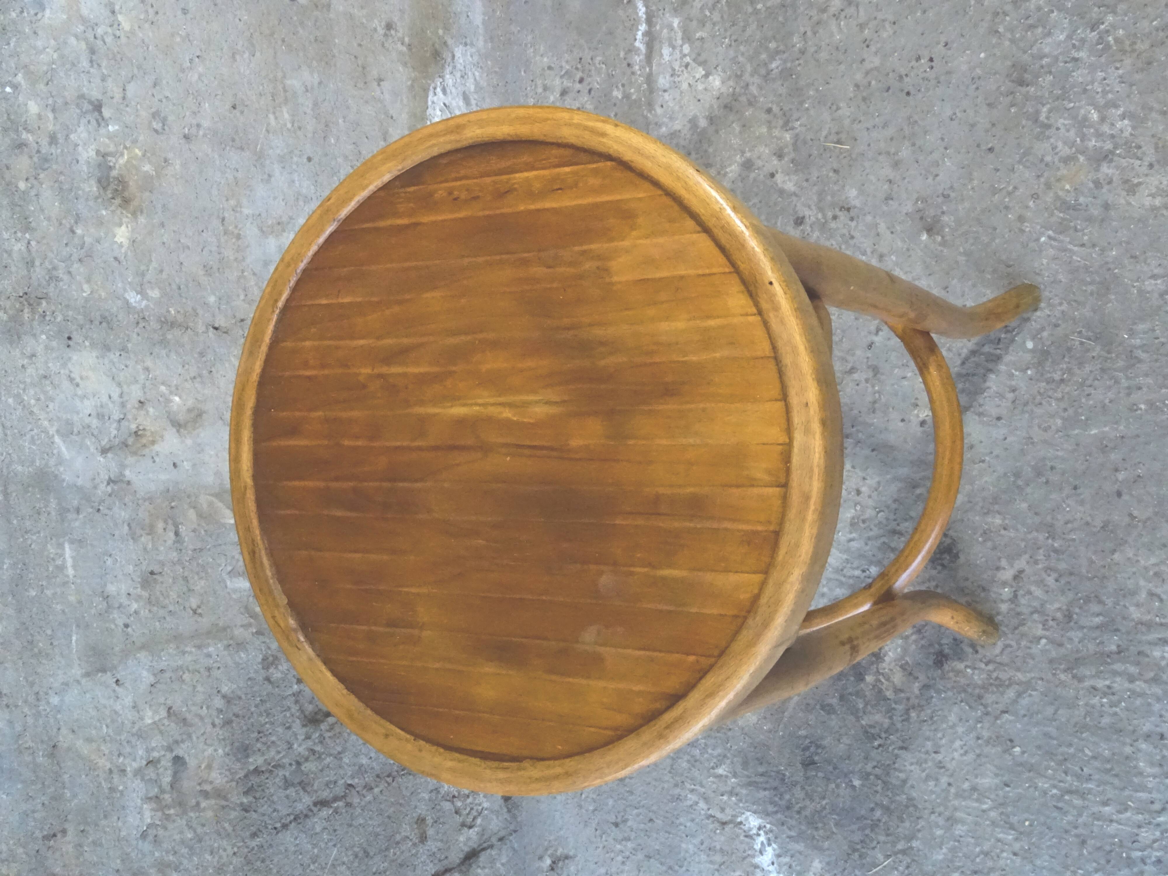 Wooden curved bistro stool 1950 Baumann