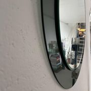Decorative round wall mirror in smoked glass, Space Age Italian collectible