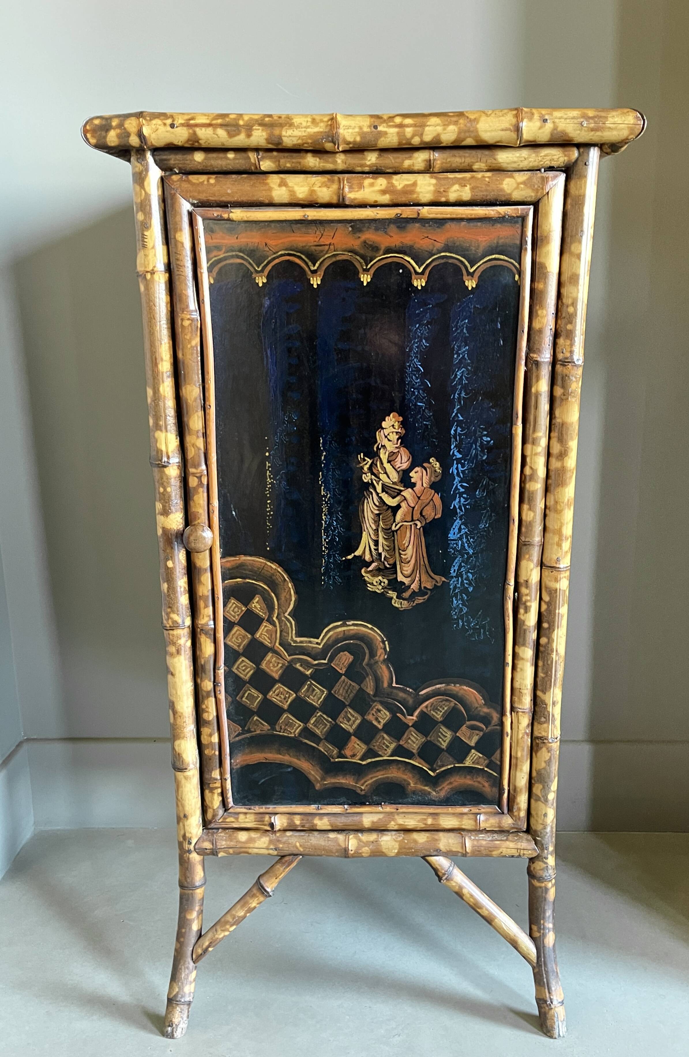 Bamboo buffet cabinet with Japanese lacquer decor