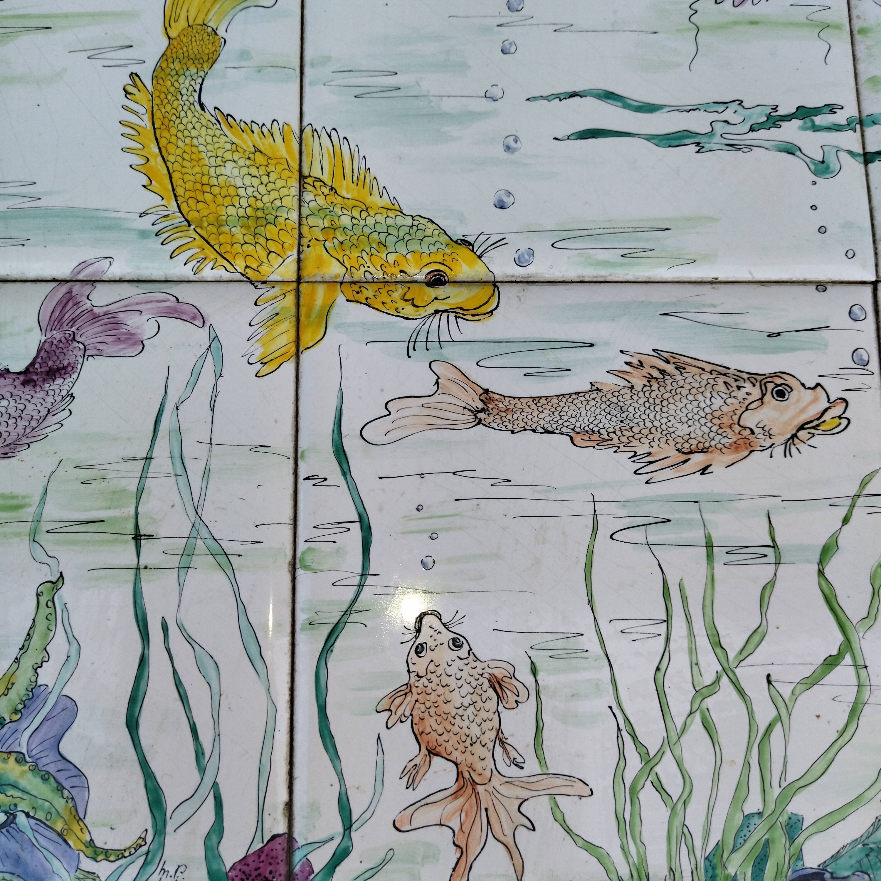 2 coffee tables wrought iron and lake tiles signed